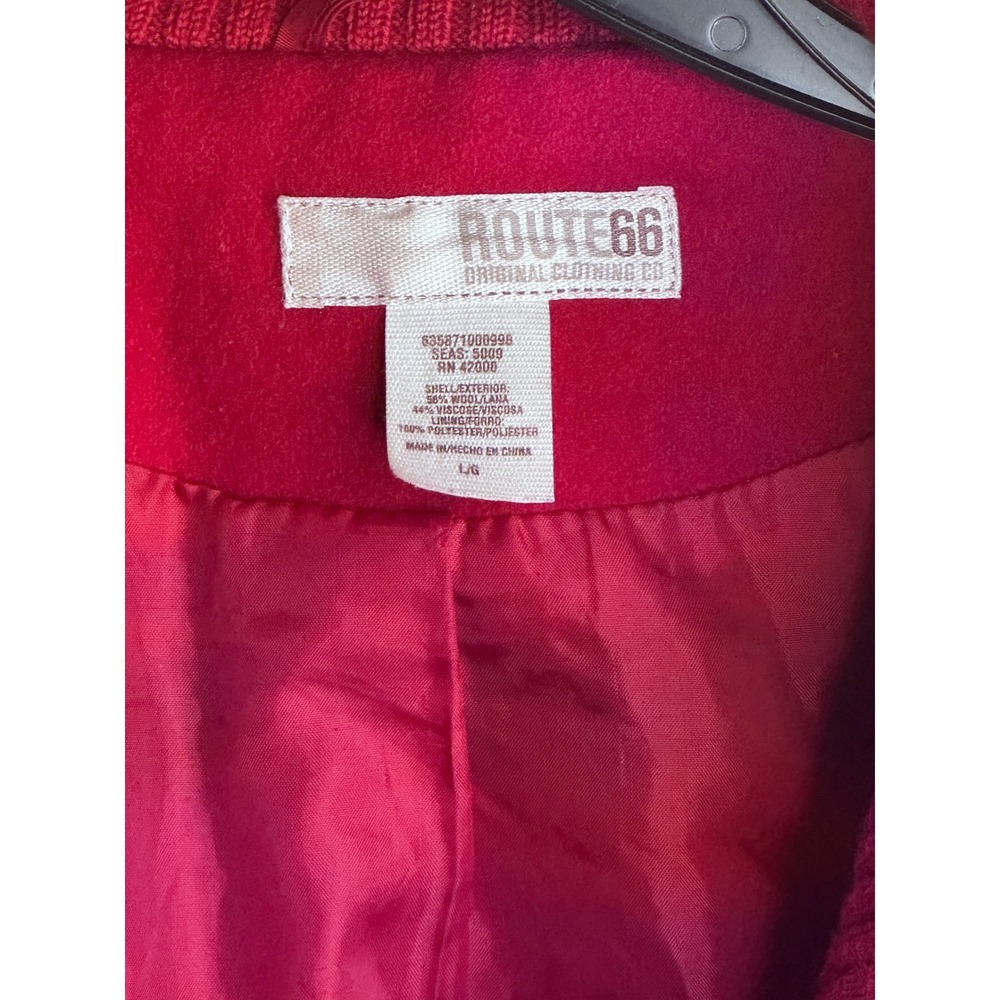 Route 66 Red Wool Blend Double Breasted Pea Coat Layered Knit Collar Large